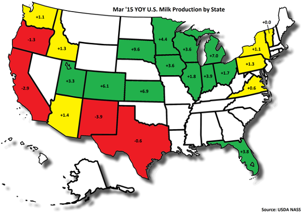 Mar '15 US Milk Production by State