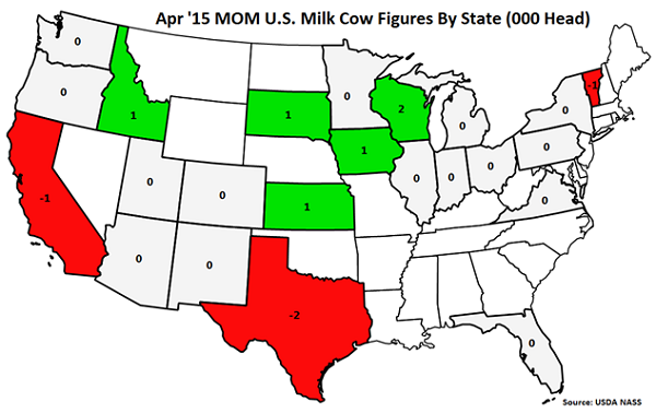 Apr '15 MOM US Milk Cow Figures by State - May