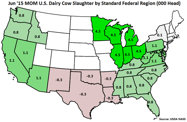 Jun '15 MOM US Dairy Cow Slaughter by Standard Federal Region - July