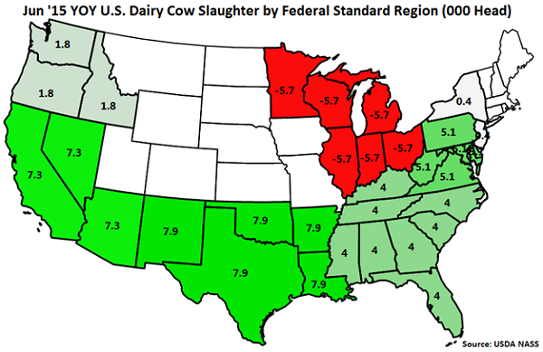 Jun '15 YOY US Dairy Cow Slaughter by Standard Federal Region - July