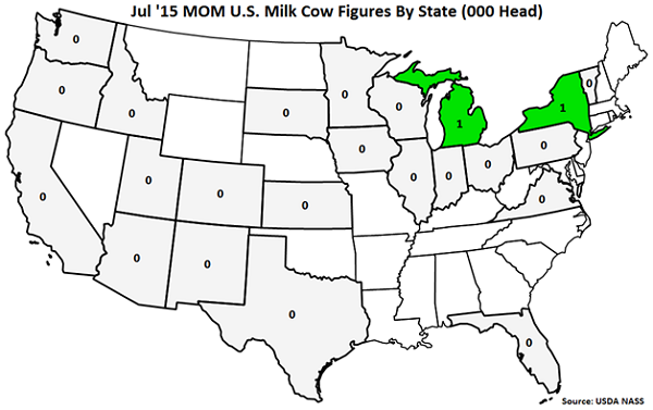 Jul '15 MOM US Milk Cow Figures by State - Aug