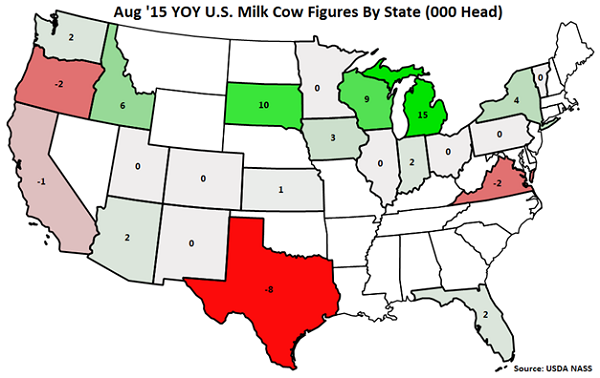 Aug 15 YOY US Milk Cow Figures by State - Sep