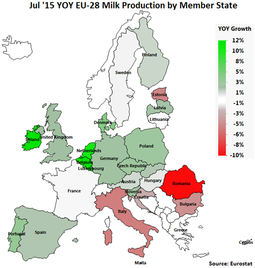 Jul 15 YOY EU-28 Milk Production by Member State - Sep