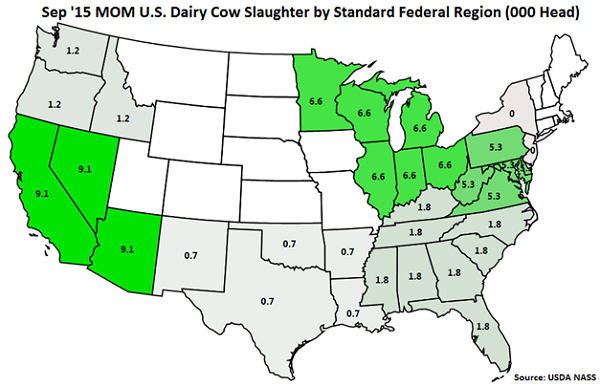 Sep 15 MOM US Dairy Cow Slaughter by Standard Federal Region - Oct