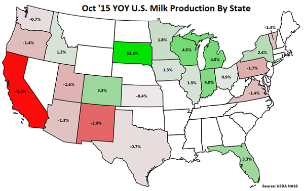 Oct 15 YOY US Milk Production by State - Nov