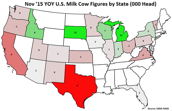 Nov 15 YOY US Milk Cow Figures by State - Dec