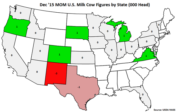 Dec 15 MOM US Milk Cow Figures by State - Jan 16