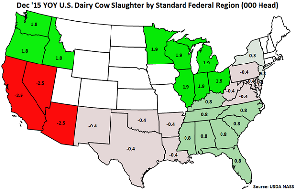Dec 15 YOY US Dairy Cow Slaughter by Standard Federal Region - Jan 16