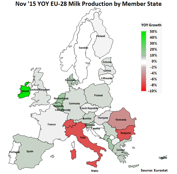 Nov 15 YOY EU-28 Milk Production by Member State - Jan 16
