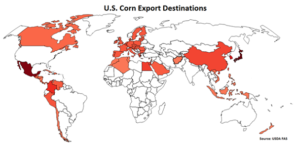 US Corn Export Destinations - Jan 16