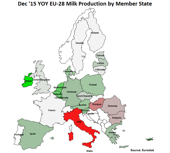 Dec 15 YOY EU-28 Milk Production by Member State - Feb 16