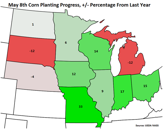 May 8 Corn Planting Progress percentage from last year 5-9-16